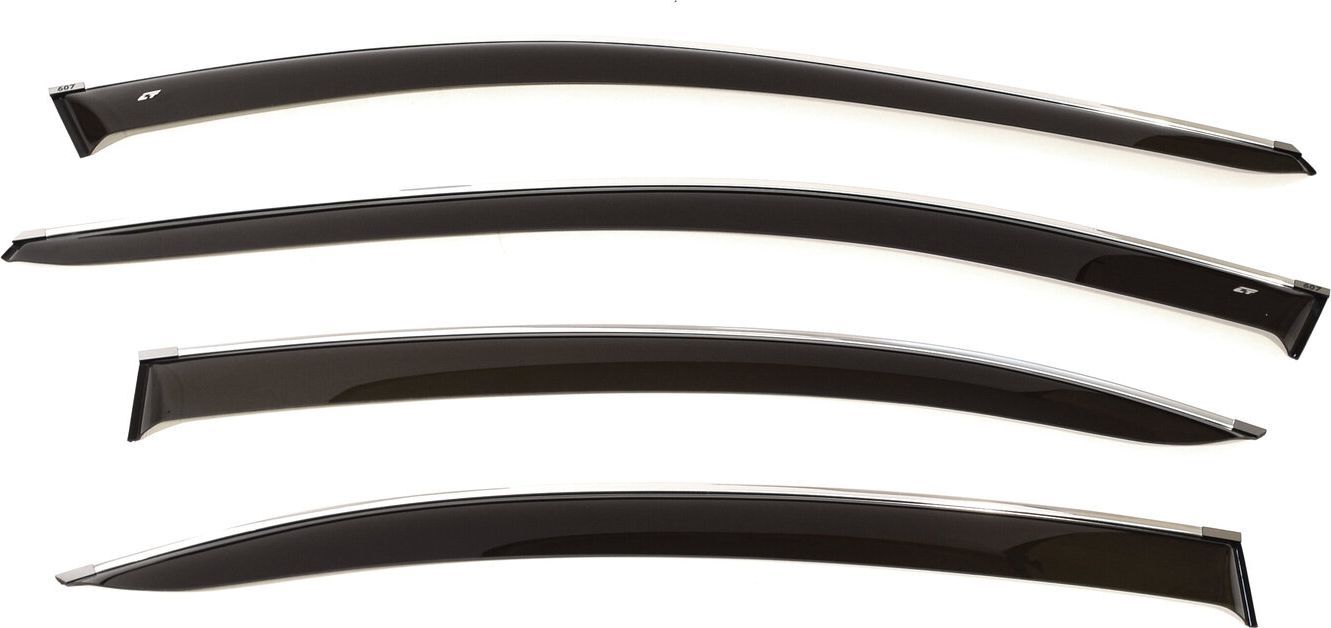 Дефлекторы Cobra Tuning для окон Peugeot 607 седан 1999-2004 с хромированным молдингом. Артикул P11999CR