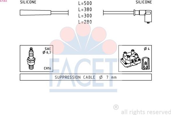 Высоковольтные провода (провода зажигания) (комплект) Facet Made in Italy - OE Equivalent. Артикул 4.7252
