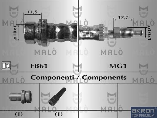 Тормозной шланг Malò передний для Ford Fiesta V 2005-2008. Артикул 80000