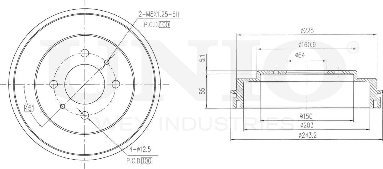 Барабан тормозной (Unio). Артикул BRD-10064