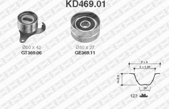 Ремень ГРМ с роликами (комплект) NTN / SNR. Артикул KD469.01