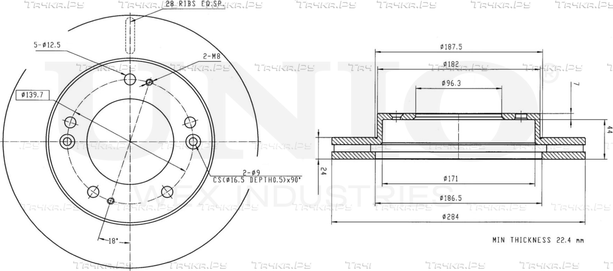 Диск тормозной (Unio). Артикул BRD-20308