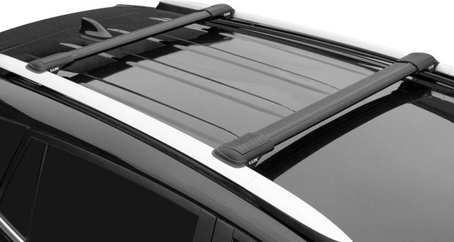 Багажник на рейлинги Люкс Хантер для Dacia Duster 2010-2015 (ЧЕРНЫЕ дуги). Артикул L44-B