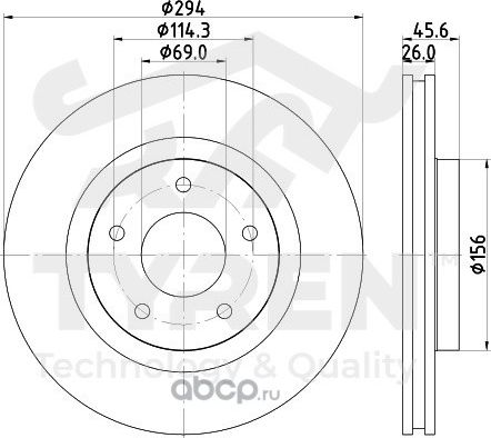 Тормозной диск (Tyren). Артикул TYR1021331