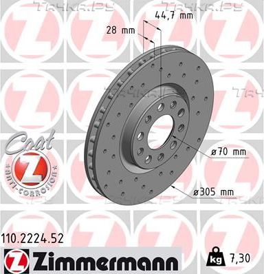 Тормозной диск Zimmermann Sport Coat Z передний для Alfa Romeo Giulia II (952) 2015-2026. Артикул 110.2224.52