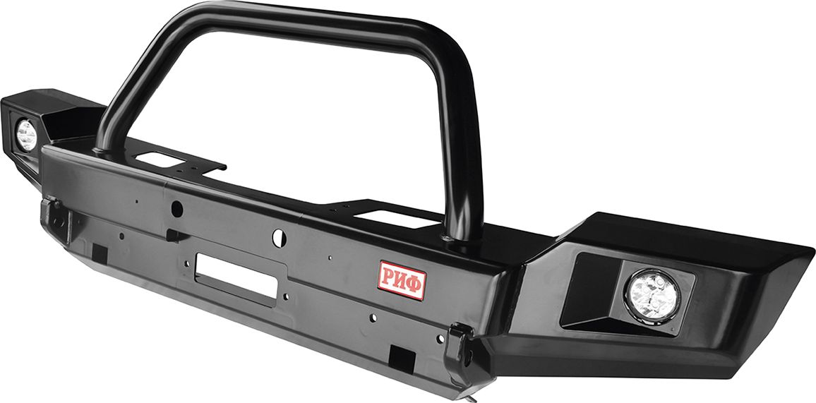Бампер силовой РИФ передний с доп. фарами и центральной защитной дугой для Jeep Wrangler JК 2006-2026. Артикул RIFWJK-10385