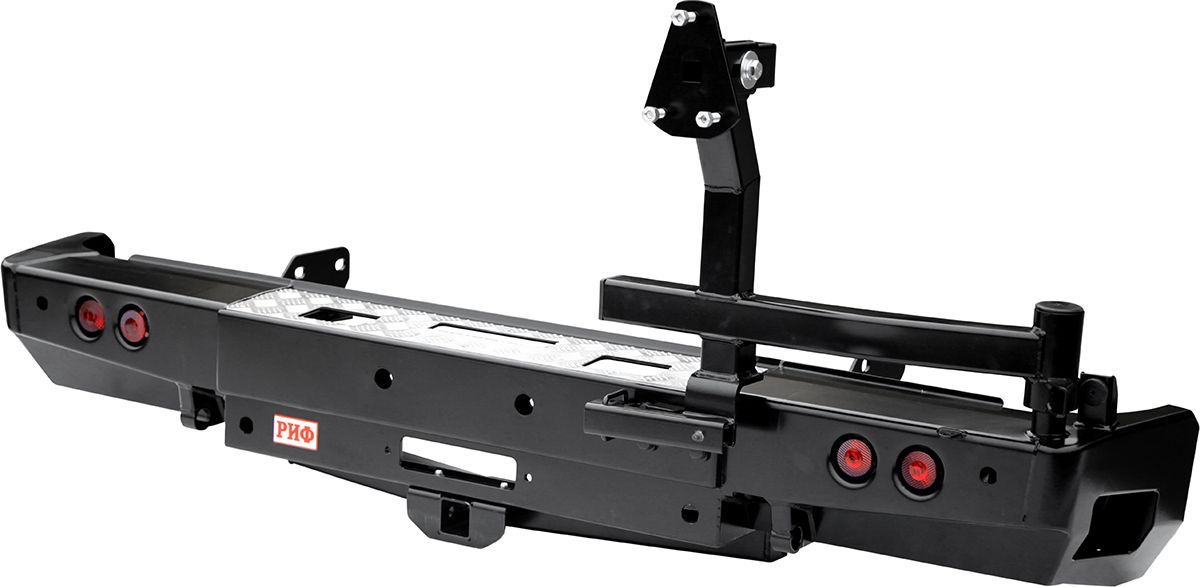 Бампер силовой РИФ задний с площ. под лебёдку, квадратом под фаркоп, калиткой и фонарями для Toyota Tundra 2007-2013. Артикул RIFTND-20236