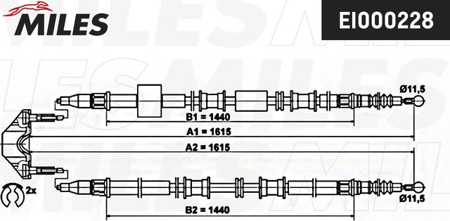 Трос ручника (тросик ручного тормоза) Miles задний правый/левый для Opel Meriva A 2003-2010. Артикул EI000228