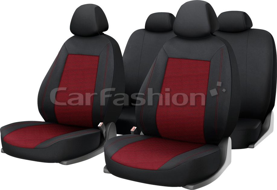 Чехлы универсальные CarFashion Jacquard на сидения авто, цвет Красный/Черный/Красный. Артикул 10126