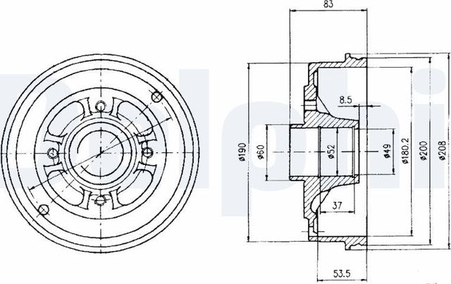 Тормозной барабан Delphi задний для Renault 19 I 1990-1992. Артикул BF426