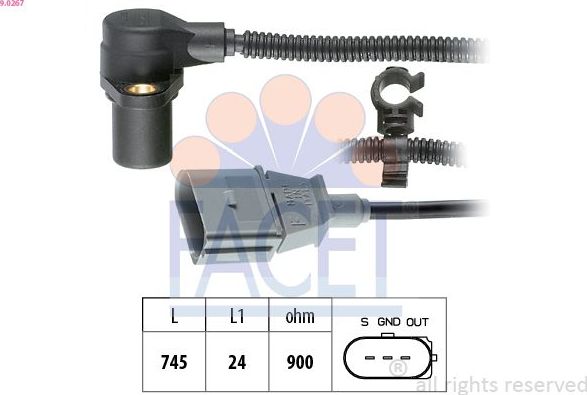 Датчик положения коленвала Facet Made in Italy - OE Equivalent. Артикул 9.0267