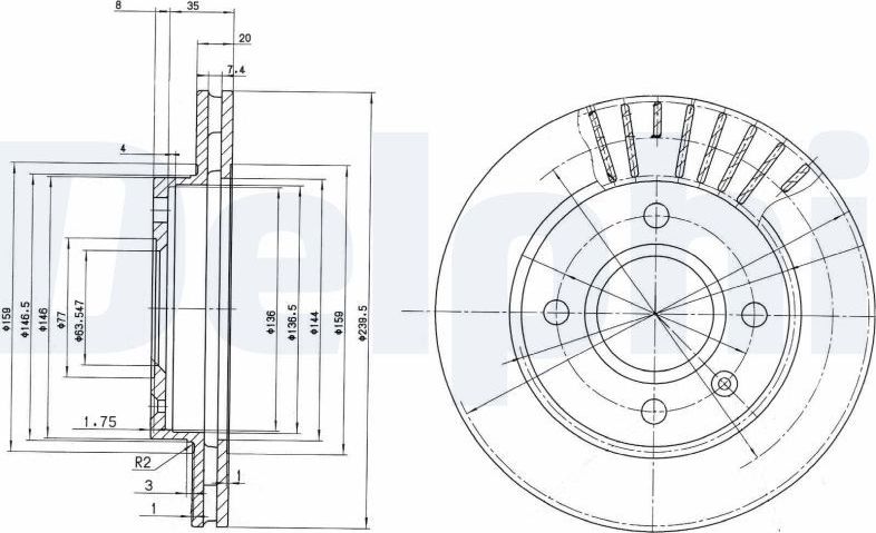 Тормозной диск Delphi передний для Ford Fiesta IV 1995-2003. Артикул BG2440