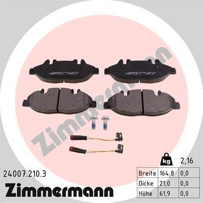 Тормозные колодки Zimmermann. Артикул 24007.210.3