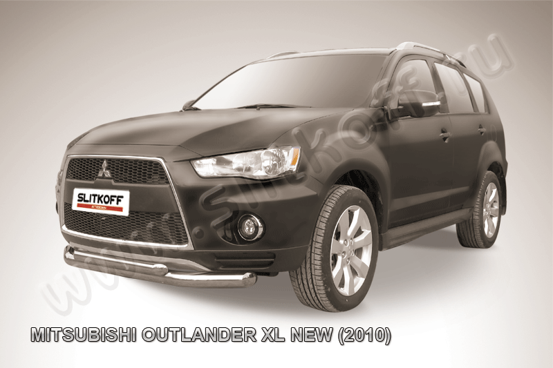 Защита Slitkoff переднего бампера d76/57 двойная для Mitsubishi Outlander XL 2010-2012. Артикул MXL10-003
