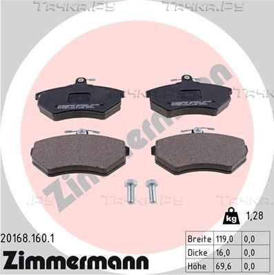 Тормозные колодки Zimmermann передние для Volkswagen Scirocco II 1985-1992. Артикул 20168.160.1