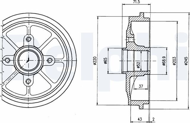 Тормозной барабан Delphi задний для Citroen C2 2003-2012. Артикул BF484