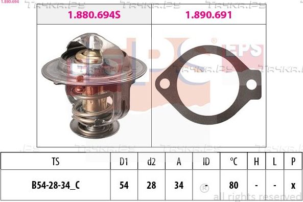 Термостат EPS Made in Italy - OE Equivalent для Chevrolet Nubira 2005-2011. Артикул 1.880.694