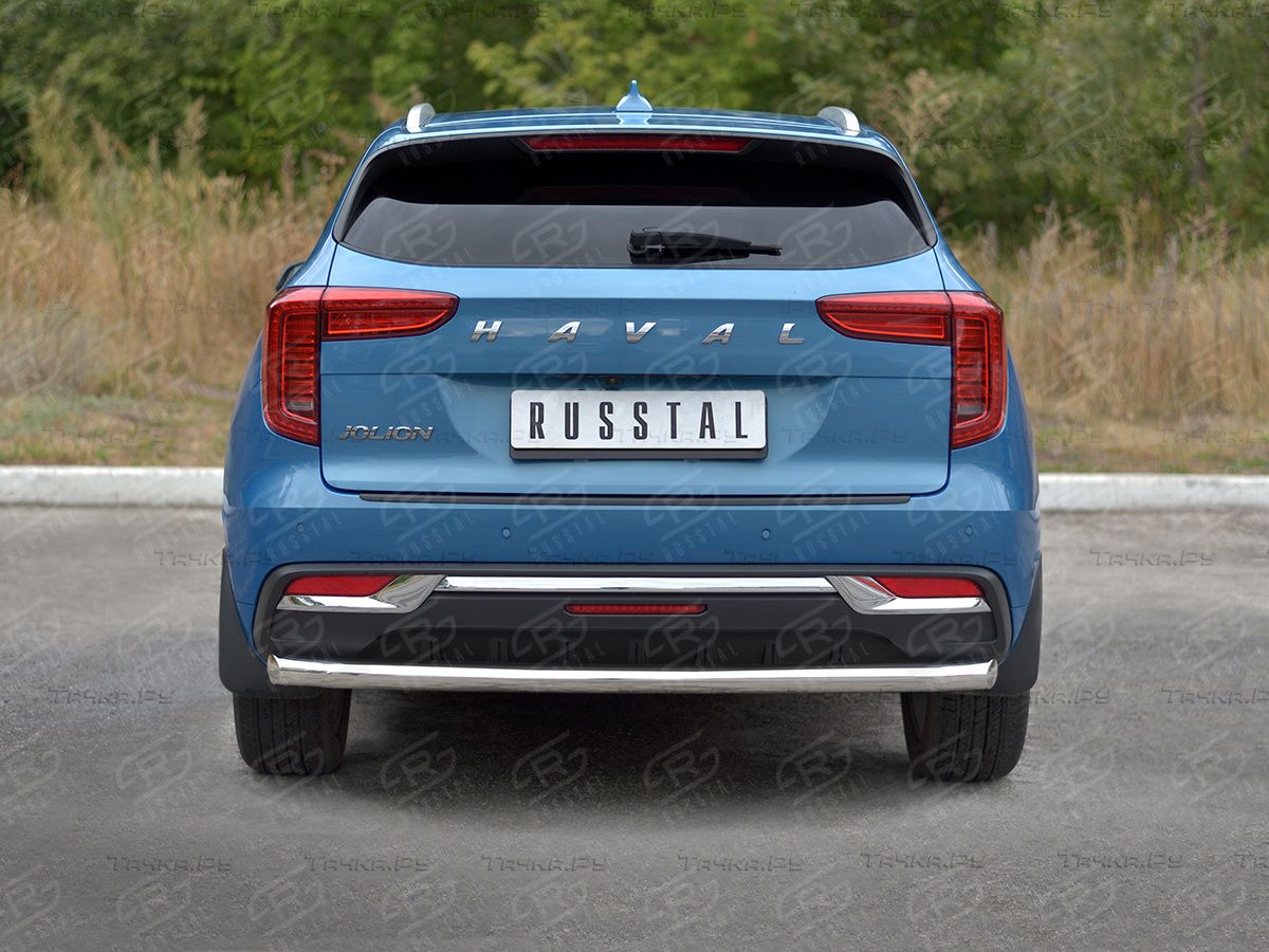 Защита RusStal заднего бампера d63 (секции) для Haval Jolion 1.5 2WD 2021-2026. Артикул HJOLZ-003994