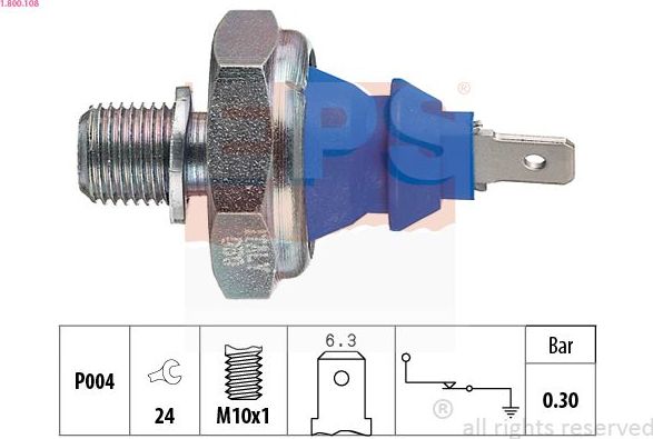 Датчик давления масла EPS Made in Italy - OE Equivalent. Артикул 1.800.108