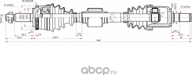 Привод в сборе правый Hyndai Creta 2.0 2wd 15- (Schoffer). Артикул SHF27025