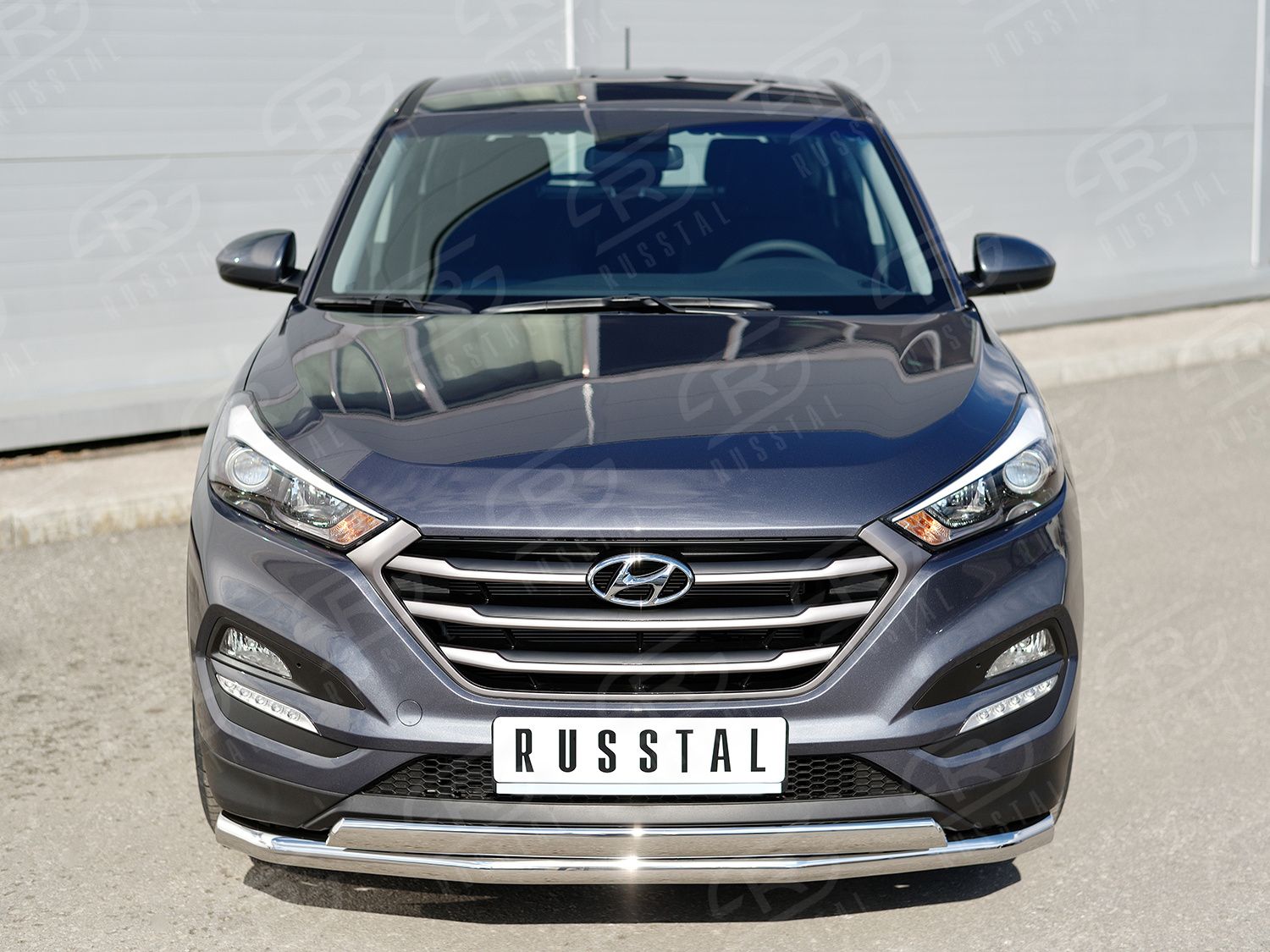 Защита RusStal переднего бампера Ф63 секция-75х42 дуга для Hyundai Tucson III 2015-2018. Артикул HTZ-002232