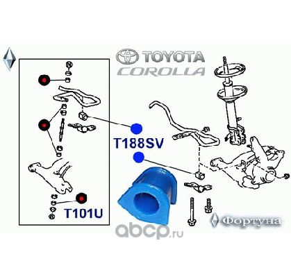ПОЛИУРЕТАНОВАЯ ВТУЛКА СТАБИЛИЗАТОРА (Фортуна). Артикул T188SV