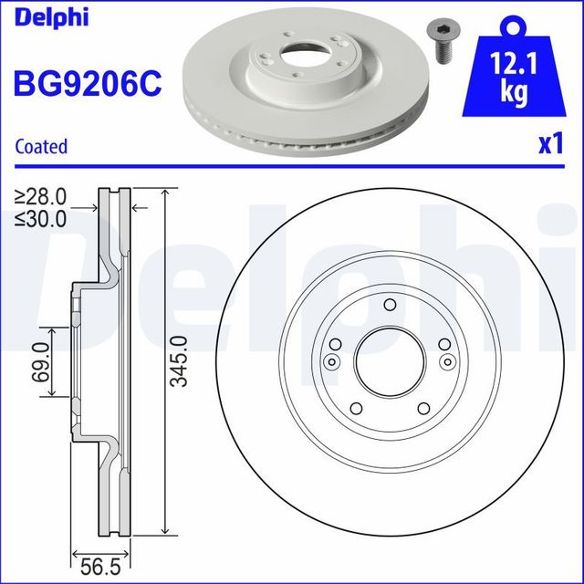 Тормозной диск Delphi для Renault Megane III 2013-2016. Артикул BG9206C
