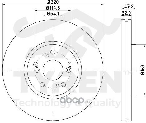 Тормозной диск (Tyren). Артикул TYR1013351