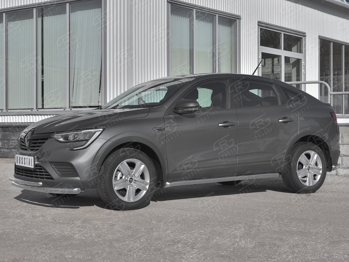 Защита порогов RusStal труба d63 (вариант 1) для Renault Arkana 2019-2026. Артикул RART-0033191