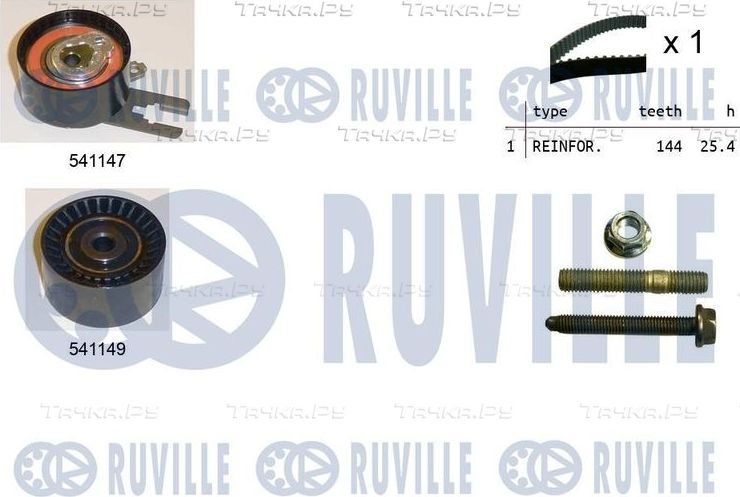 Ремень ГРМ с роликами (комплект) Ruville для Peugeot Bipper 2008-2026. Артикул 550052