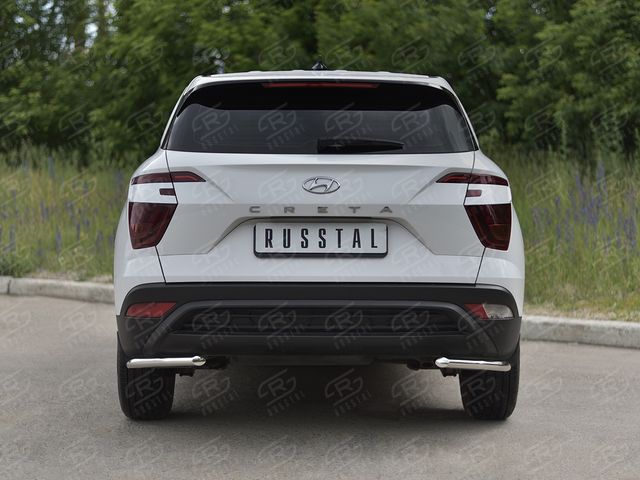 Защита RusStal заднего бампера уголки d42 секции для Hyundai Creta II 2021-2026. Артикул HCRZ-003827
