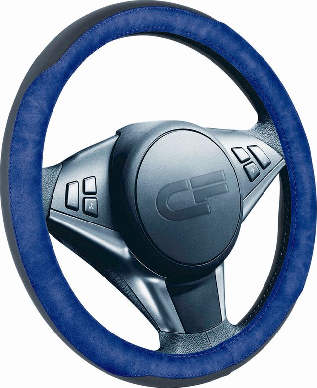 Оплётка на руль CarFashion Bison (размер M, экокожа, цвет ЧЕРНЫЙ/СИНИЙ/СИНИЙ). Артикул 31296