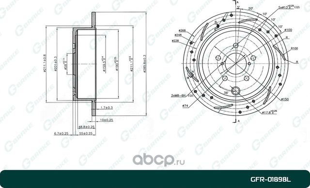 Диск тормозной перфорированный левый (G-Brake). Артикул GFR01898L
