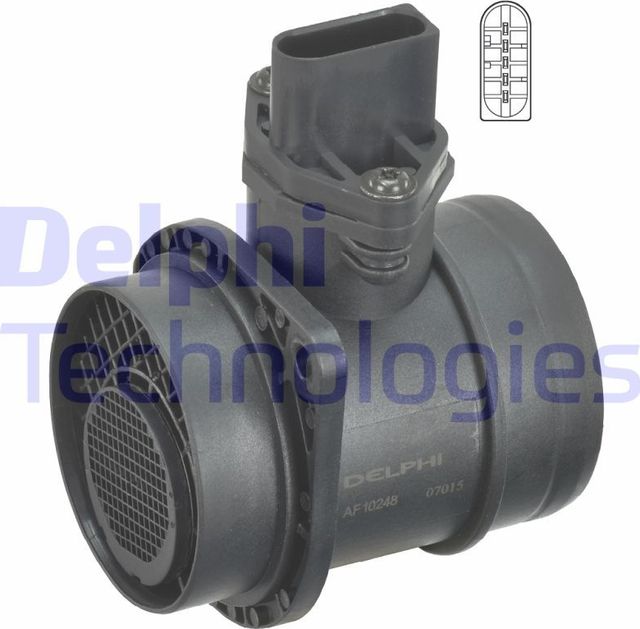 Датчик массового расхода воздуха (ДМРВ) Delphi для Volkswagen Fox I 2005-2009. Артикул AF10248-12B1