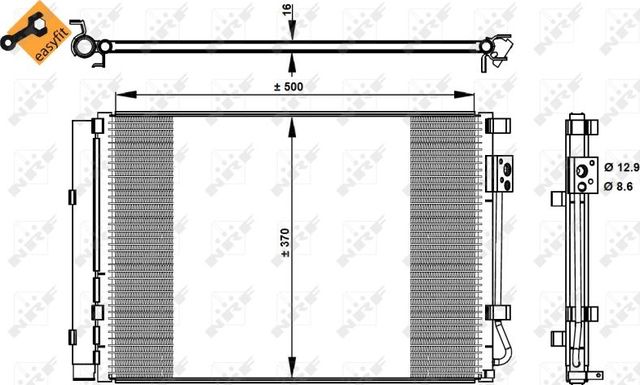 Радиатор кондиционера (конденсатор) NRF EASY FIT для Hyundai i20 I 2012-2015. Артикул 35997
