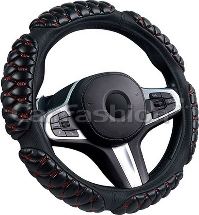 Оплётка на руль CarFashion BLACKBERRY L (размер L, экокожа, цвет ЧЕРНЫЙ/КРАСНЫЙ). Артикул 31661