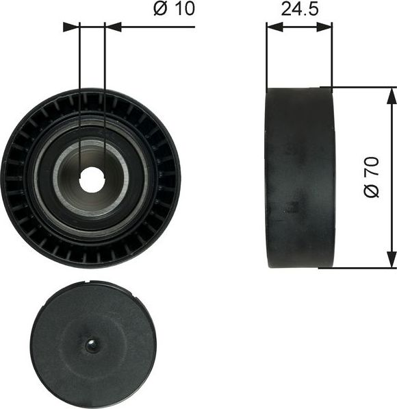 Направляющий (ведущий) ролик приводного поликлинового ремня Gates (полимерный материал). Артикул T38071