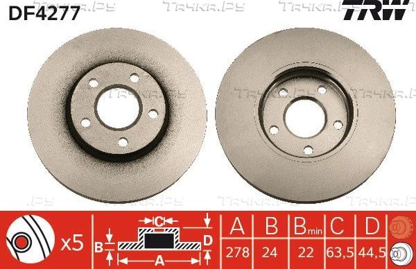 Тормозной диск TRW передний для Ford Tourneo Connect I 2002-2013. Артикул DF4277