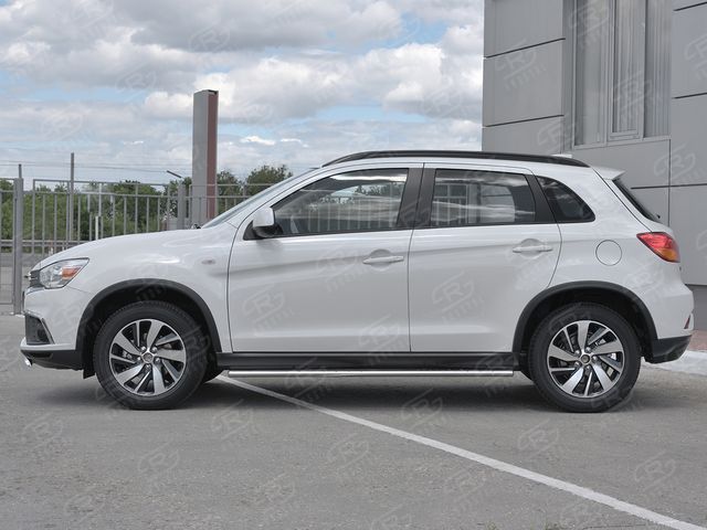 Защита порогов RusStal труба 75х42 овал с проступью для Mitsubishi ASX I 2й рестайлинг 2016-2020. Артикул MASO-002958