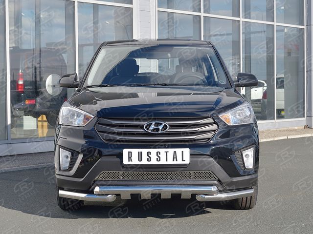 Защита RusStal переднего бампера d63 секция-75х42 дуга для Hyundai Creta I 2016-2021. Артикул HCRZ-002420