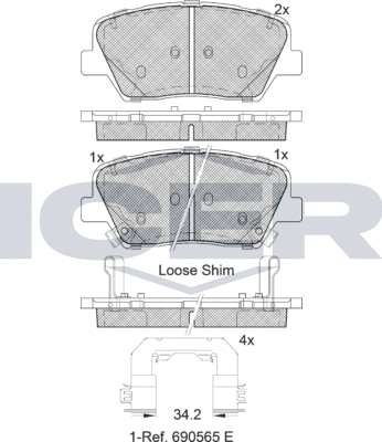 Тормозные колодки Icer передние для Kia Seltos I 2019-2026. Артикул 182147-203