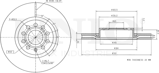 Диск тормозной (Unio). Артикул BRD-20015