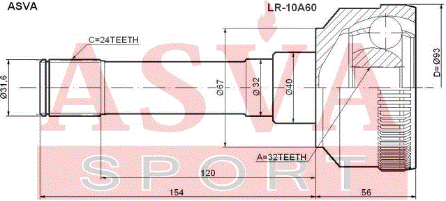 Шрус наружный (граната) Asva передний для Land Rover Range Rover I 1970-1994. Артикул LR-10A60