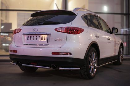 Защита RusStal заднего бампера уголки d42 (секции) для Infiniti QX50 2014-2017. Артикул IQXZ-001971
