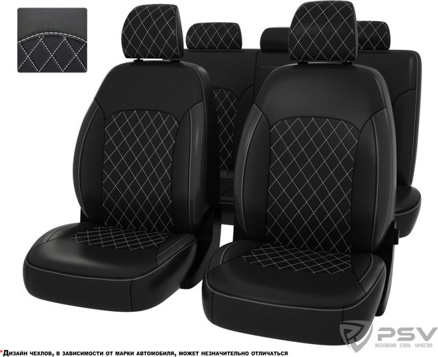 Чехлы PSV Оригинал на сидения для UAZ Patriot 2014-2026, цвет Черный/отстрочка белая. Артикул 131840