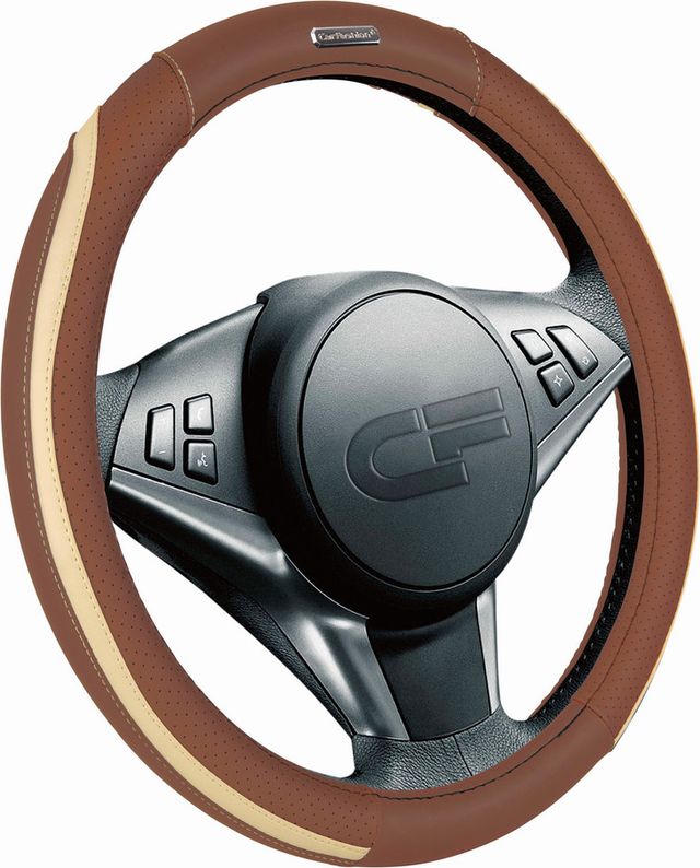 Оплётка на руль CarFashion Step (размер M, экокожа, цвет КОРИЧНЕВЫЙ/КОРИЧНЕВЫЙ/БЕЖЕВЫЙ/БЕЖЕВЫЙ/КОРИЧНЕВЫЙ/БЕЖЕВЫЙ). Артикул 31306