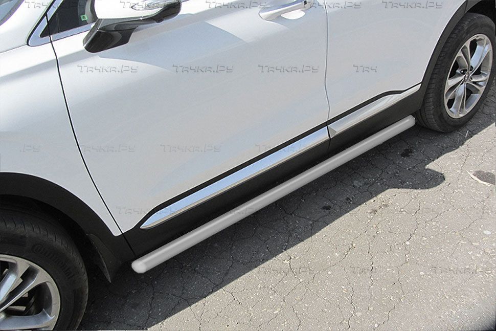 Пороги Slitkoff труба d57 для Hyundai Santa Fe IV 2018-2026 Серебристые. Артикул HSFT18-003S