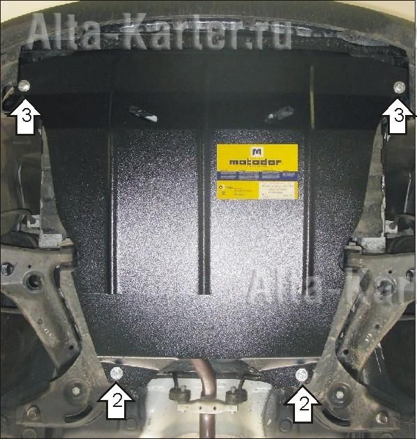 Защита Мотодор для картера, КПП Kia Picanto I 2004-2011. Артикул 01026