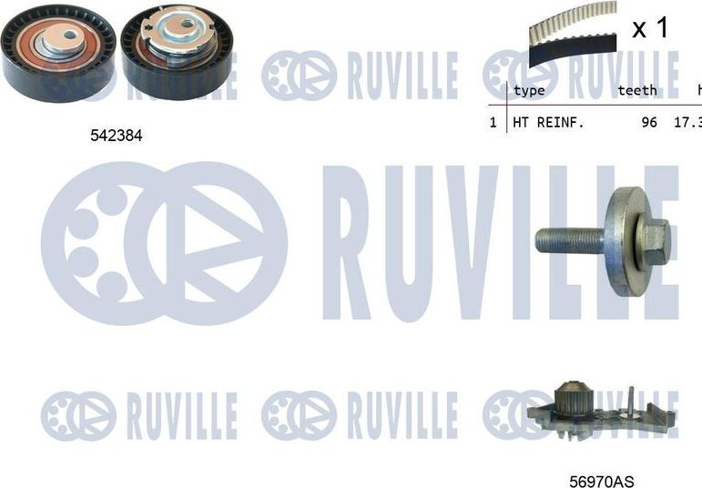 Помпа (водяной насос) с комплектом ремня ГРМ Ruville. Артикул 5503402