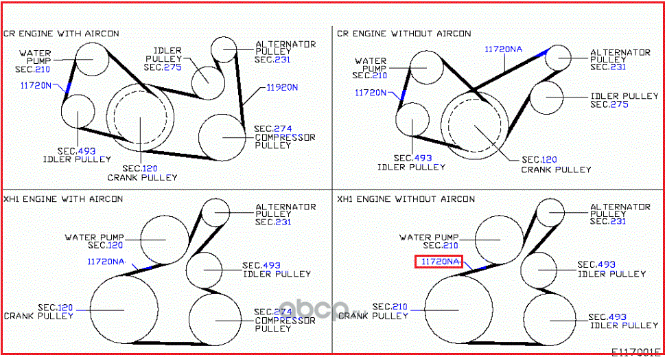 Приводной ремень поликлиновой Nissan. Артикул 11720BC21C